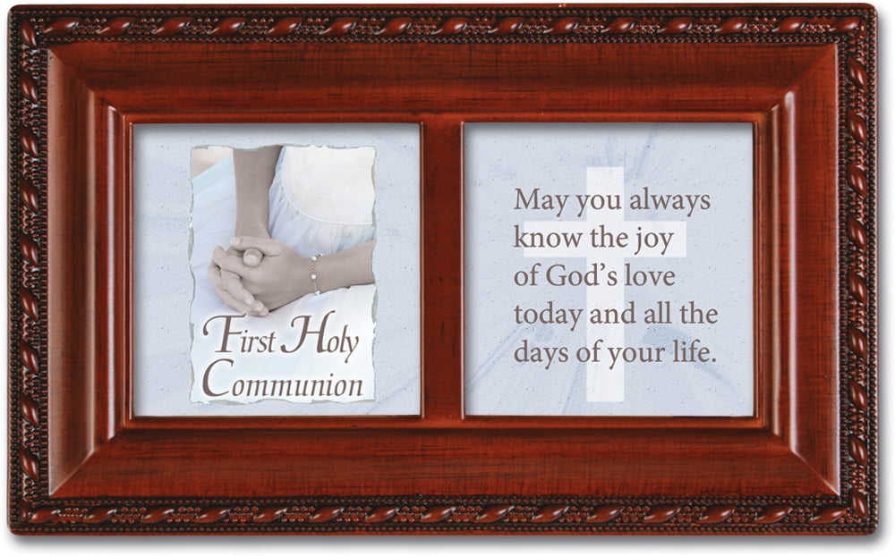 Cottage Garden First Holy Communion Music Box – Woodgrain Photo Frame Jewelry Box Plays Ave Maria