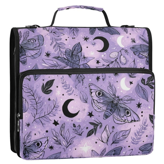 Zipper Binder 3 Rings Stationery Office Files Daily Organizer File Folder Storage Bag Lavender-colored Moths