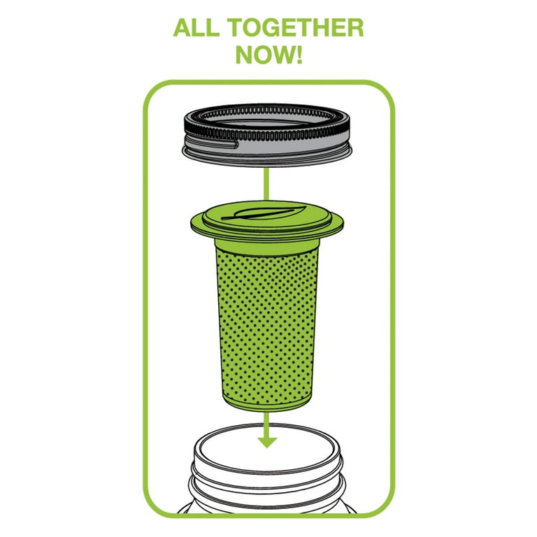 Jarware Tea Infuser Lid for Regular Mouth Mason Jars, Green