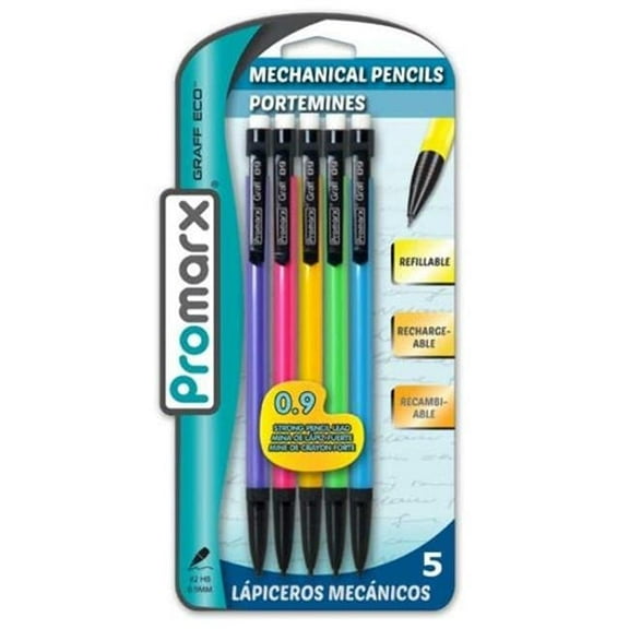 DDI 2329855 Promarx Mechanical GE Pencils - 5 Count  Assorted Barrel Colors  0.9mm Lead  Refillable Case of 48