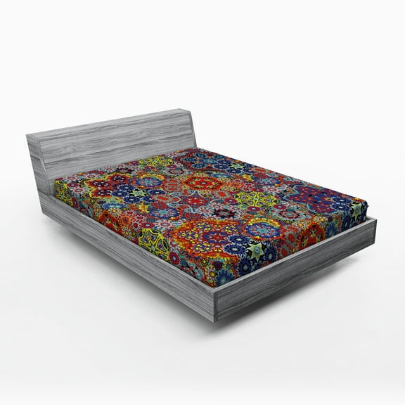 Ambesonne Paisley Fitted Sheet, Combined Nested Paisley, Queen Size, Multicolor