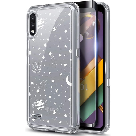 Nagebee Case for LG K22, LG K22 Plus, LG K32 with Tempered Glass Screen Protector (Full Coverage), Ultra Slim Plastic Hard Back with TPU Bumper Protective Case Cover (Twinkle Star)