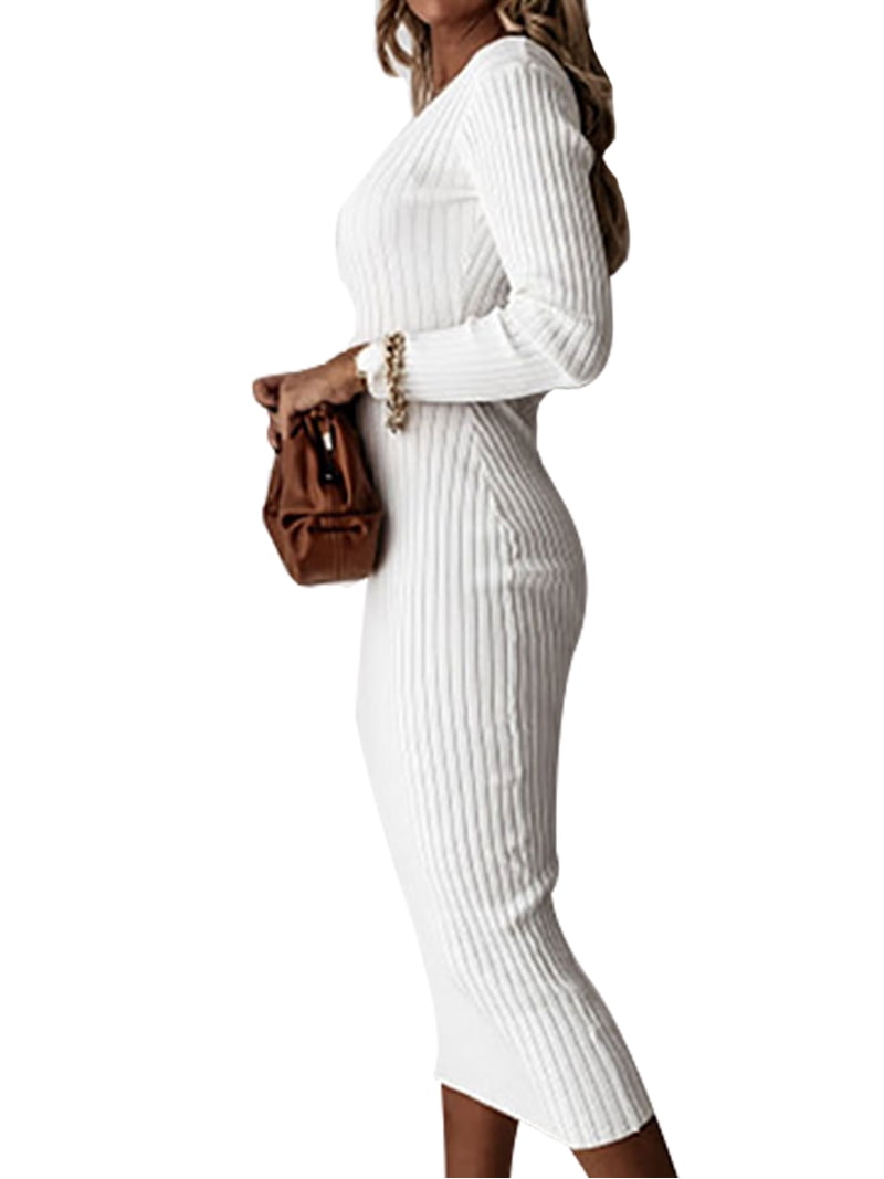 strapless open back dress White Stripe Ribbed Maxi Dress - Casual Dresses