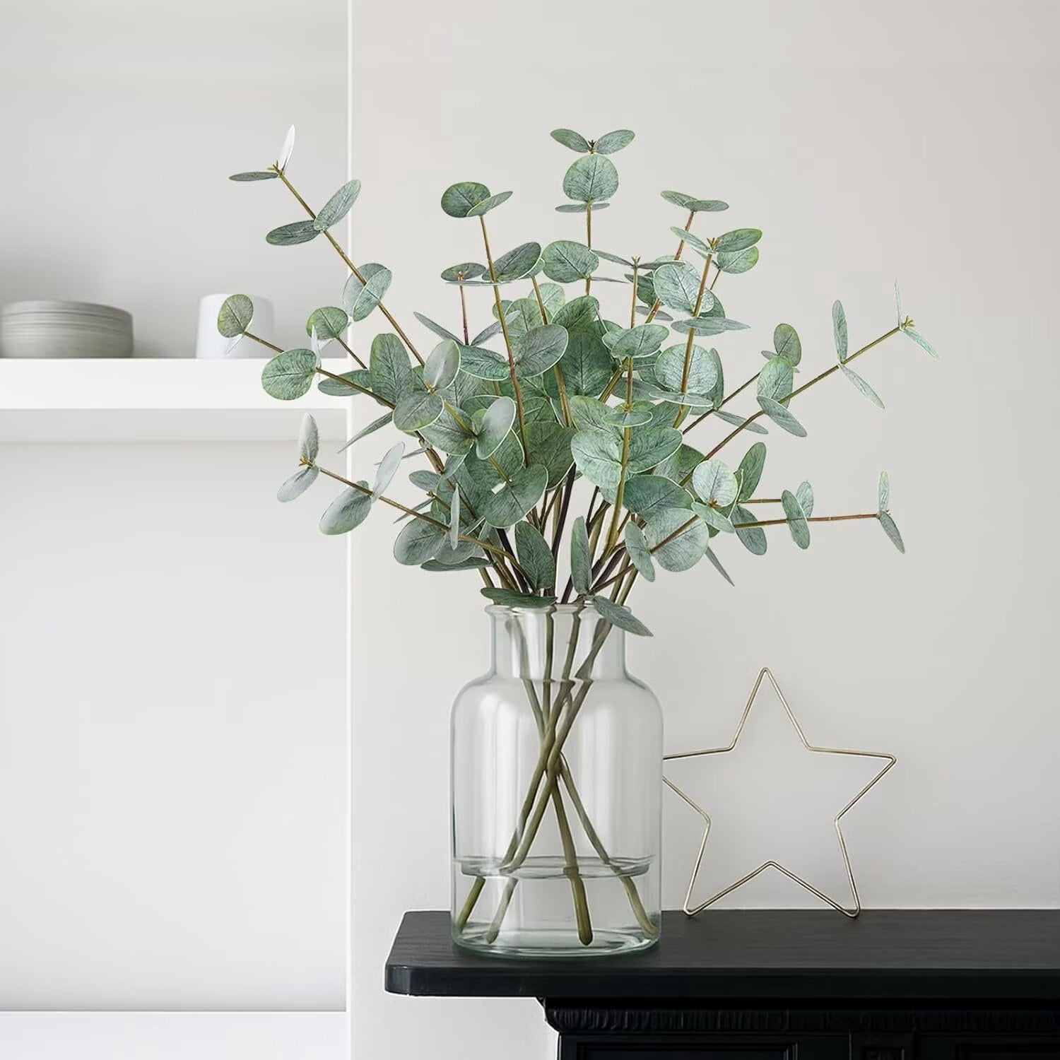 Pakyozj 6pcs Real Touch Artificial Faux Eucalyptus Stems Dual-Sided Lifelike Leaves Fake Eucalyptus Greenery Plants for Wedding Flower Arrangement Centerpiece Bouquet Home Office Decor
