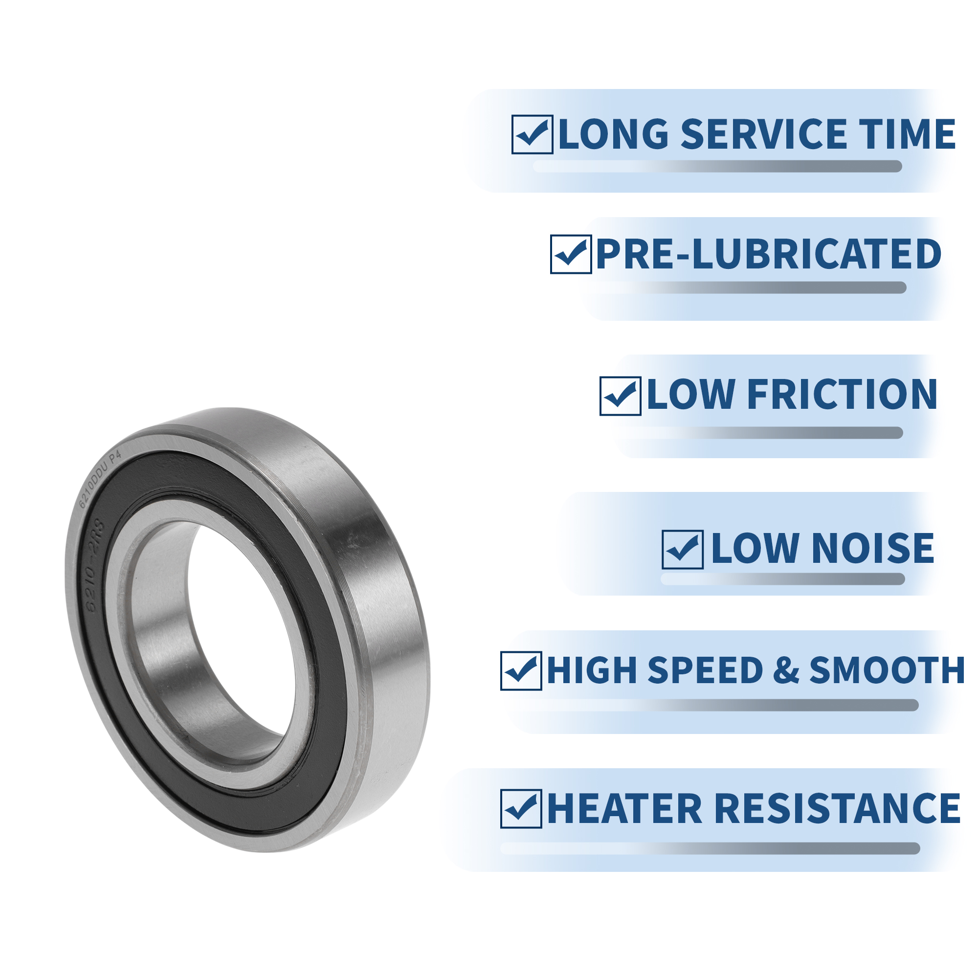 Unique Bargains 6210DDU Deep Groove Ball Bearings 50x90x20mm P4 Double Rubber Seal Lubricated Bearings 1 Pcs Car Silver Tone,Black
