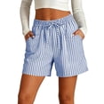 thumbnail image 3 of Women's Striped Drawstring Elastic Waist Straight Leg Casual Shorts, Relaxed Summer Shorts with Side Pockets for Vacation Daily Shopping Picnic XL, 3 of 8