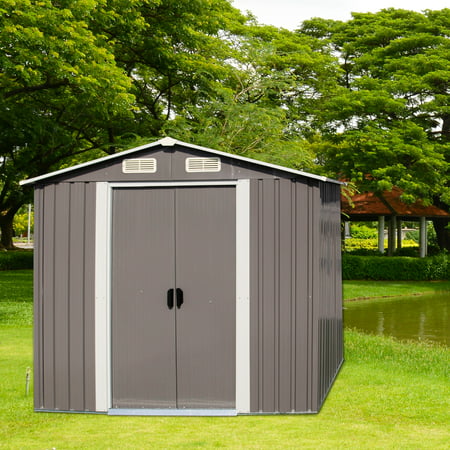 Kinbor New Warm Grey 6' x 4' Outdoor Steel Garden Storage Utility Tool Shed Backyard Lawn Building Garage w/Sliding
