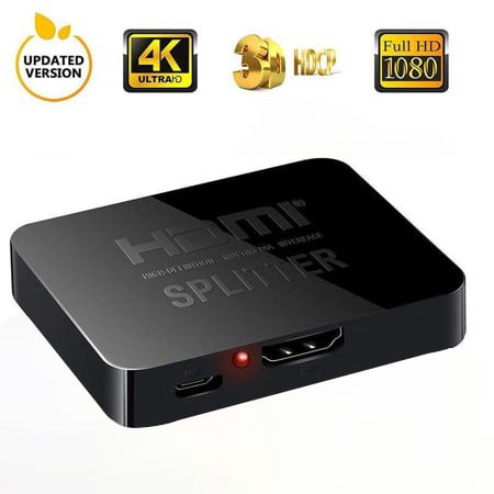 HDMI Splitter 1 In 2 Out - 4K Aluminum Ver1.4 HDCP, Powered HDMI Switch Supports 3D 4K@30HZ Full HD1080P for Xbox PS4 PS3 Fire Stick Roku Blu-Ray Player Apple TV (Best Roku For Kodi)