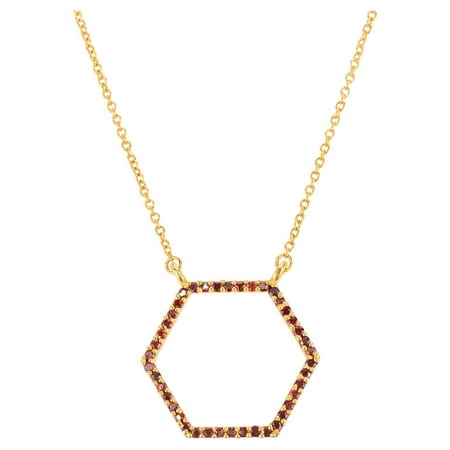 VR Jewels 14K Solid Yellow Gold January Birthstone Garnet Hexagon Pendant Chain Necklace