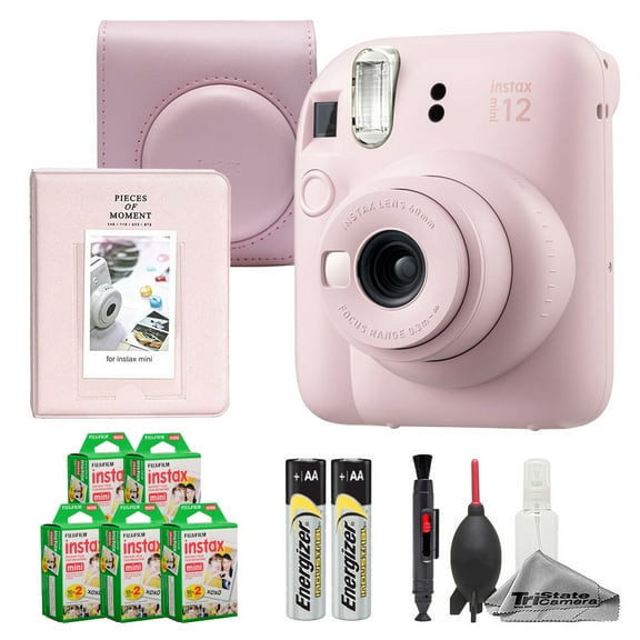 Fujifilm Instax Mini 12 Camera (Blossom Pink)   Case   Instax Mini Instant Film (100 Sheets)   Cleaning Kit   Mini Photo Album