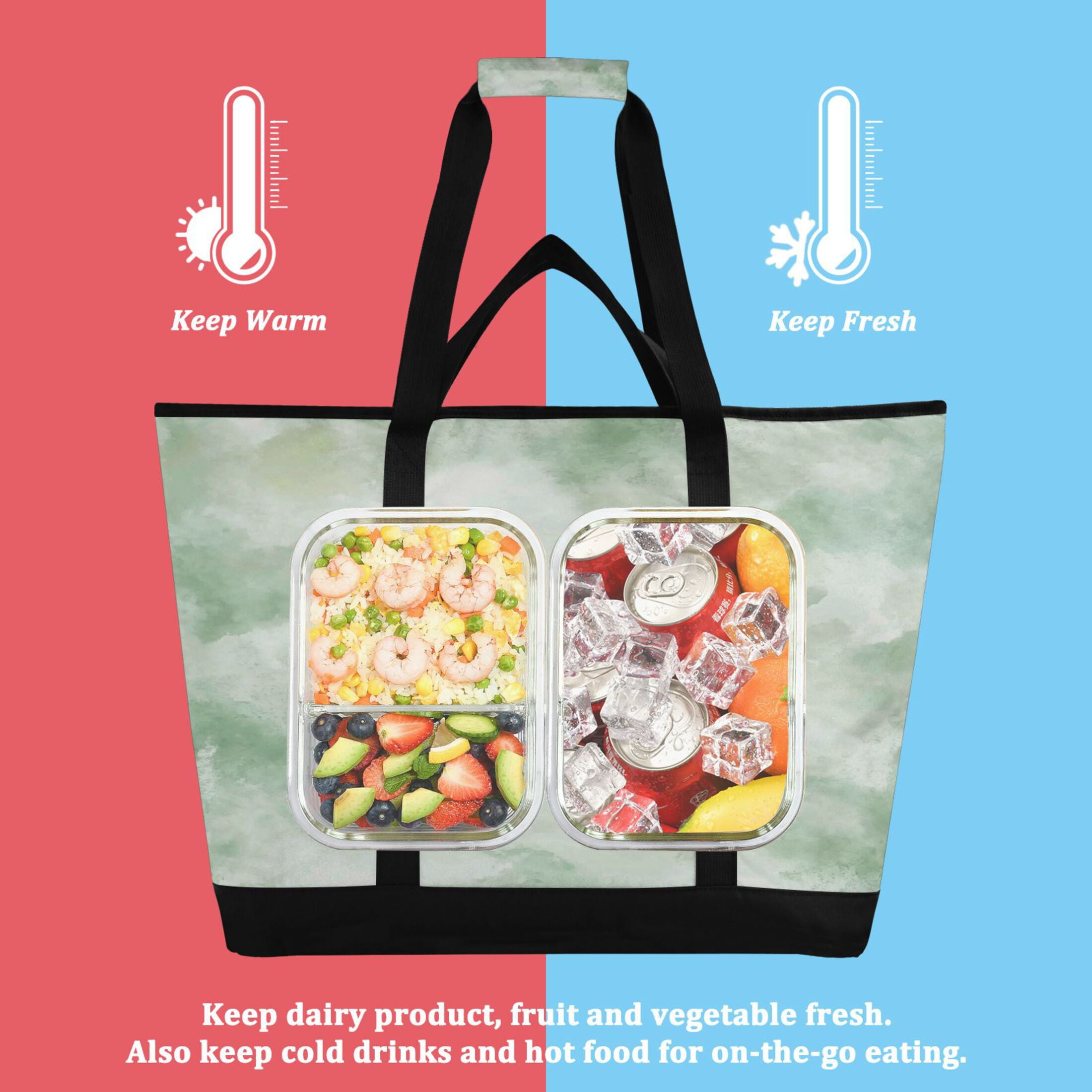 Large Hand-held Ice Pack Picnic Bag Insulation and Refrigeration Suitable for Shopping Picnics and Camping Super Cool Light Green