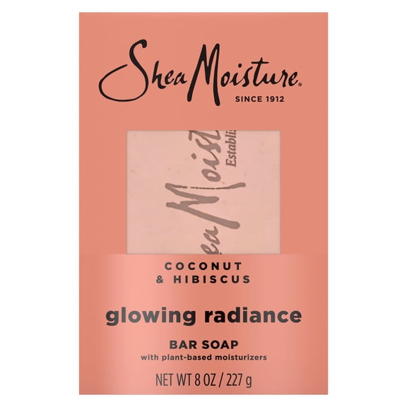 SheaMoisture Bar Soap Glowing Radiance Coconut And Hibiscus Glowing Radiance Bar Soap With 24h Shea Moisture Nutrients For Healthy, Glowing Skin ,8 oz