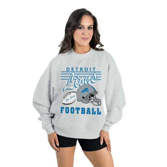 Women's Gameday Couture  Ash Detroit Lions Home Turf Oversized Premium Fleece Pullover Sweatshirt