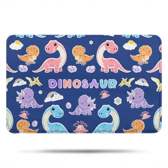 DarkBlue Cartoon Dinosaurs Rainbow Volcanoes Pattern Bathroom Rugs Mat,Non Slip Microfiber Bathroom Rug,Rubber Backing,Soft Bathroom Mats for Bathroom Floor,Tub and Shower,17x27in(43x68cm)