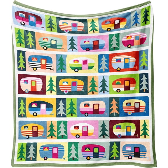 Camping Lovers Gifts Throw Blanket,Colorful Happy Campers RV Campsite Travel Hiking Decor,Fathers Mothers Day Christmas Birthday Gift for Women,Flannel Fleece Soft Warm Cozy Throw 60” x 50”