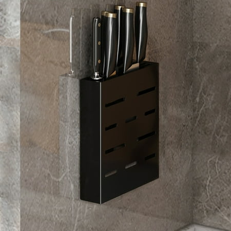 

Knife Holder Wall Mounted Knife Block With Chopsticks Holder For Kitchen Large Capacity Stainless Steel Kitchen Knife Holder Black Christmas Halloween Decoration Home Essentials XYZ 1689