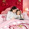 thumbnail image 4 of meiyoeat Pink Cherry Monogrammed P Twin Comforter Sets,Cute Ribbon Bowknot Bedding Set For Girl,Pink Reversible,2 Pieces,1 Comforter and 1 Pillowcase, 4 of 7