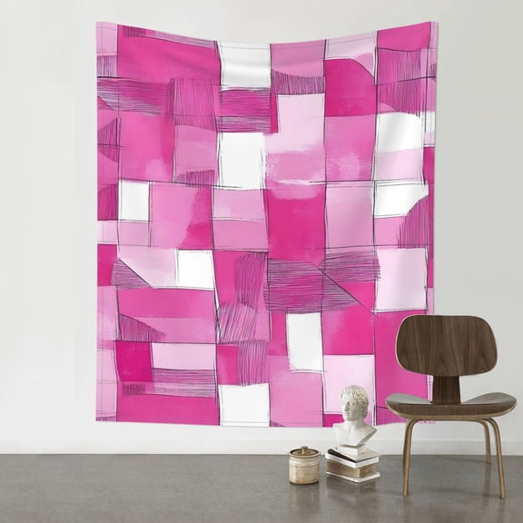 Decorative Tapestries 60x51in Wall Wall Hanging Unmarked Peg Hook For Picnic Cloth Porch Hanging Tablecloth Bedspread Pink Abstract Houndstooth Hand-Drawn Sketch_2