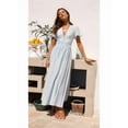 thumbnail image 5 of Women'S Elegant V Neck Solid Puff Sleeve Button Lady Beach Party Dress Blue S, 5 of 8
