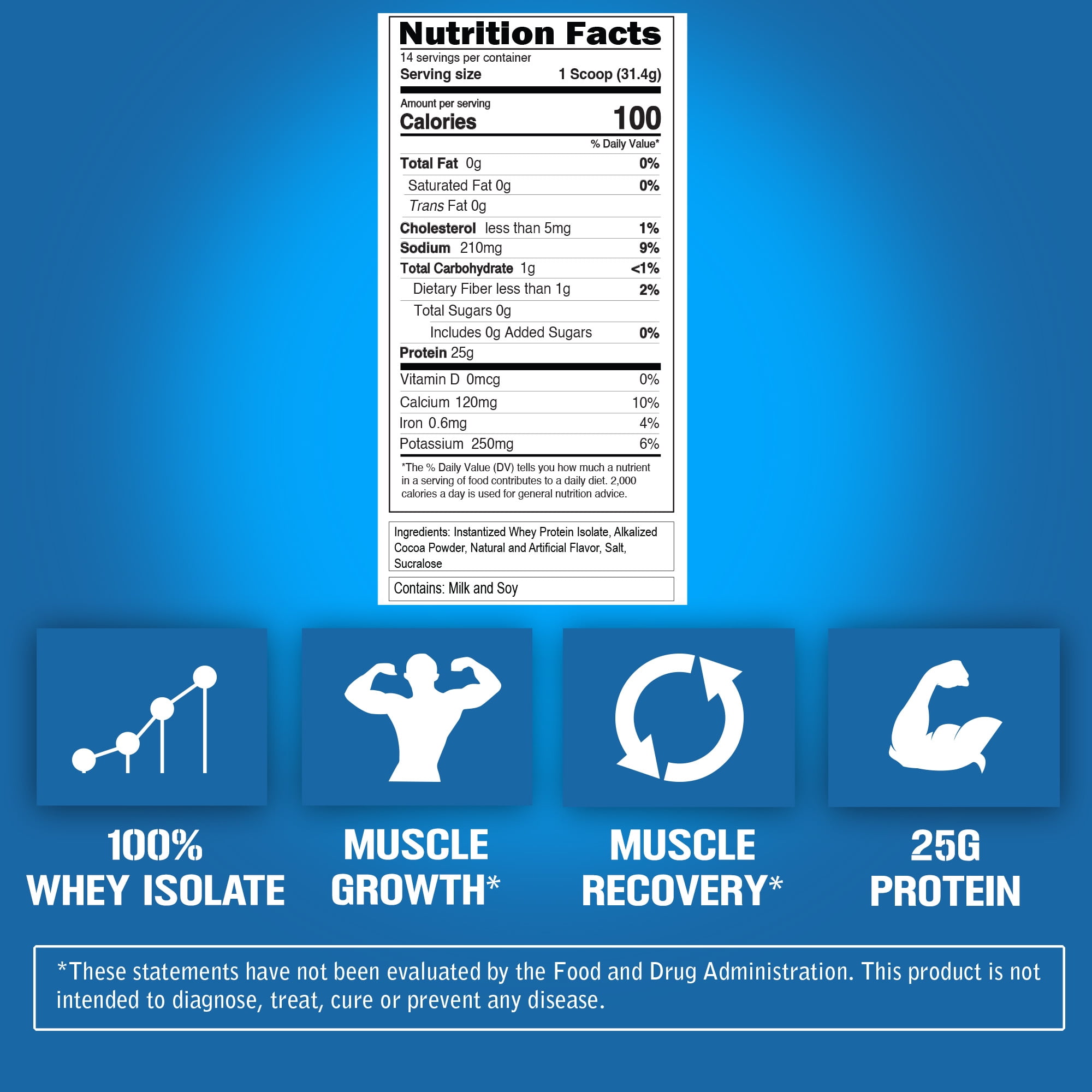 Whey Protein Powder 100% Isolate 25g - Evlution Nutrition Whey Isolate Protein Powder 1 LB - No Sugar Added, Low Carb Gluten Free - EVL Fast Absorbing Chocolate Protein Powder with BCAA
