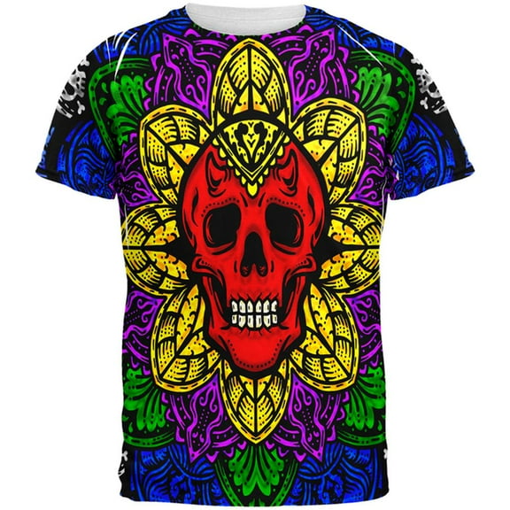 Halloween Demon Skull Mandala All Over Mens T Shirt Multi LG
