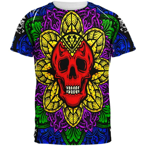 Halloween Demon Skull Mandala All Over Mens T Shirt Multi X-LG