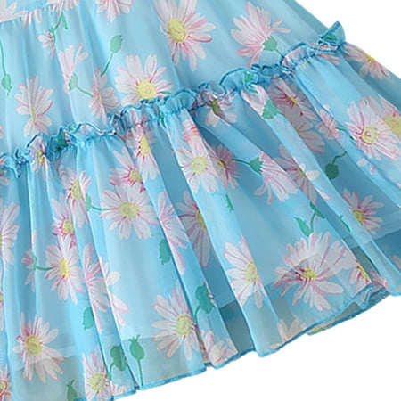 

PEASKJP Girls Plus Size Dresses Chidlren Girls Short Sleeve Princess Boho Ruffled Round Neck Pageant Dress Mid-Length Floral Loose Maxi Dresses Light Blue 3-4 Years