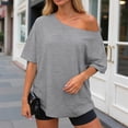 thumbnail image 2 of mgoYE Womens Short Sleeve Tops Off the Shoulder Summer T Shirts Round Neck Casual Fashion Basic Tee T-Shirt Women(Grey,2XL), 2 of 5