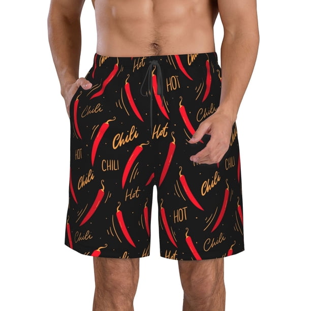 Balery Hot Chili Traje de Baño Estilo Hawaiano para Hombre, Shorts de Secado Rápido con Bolsillos-3X-Large