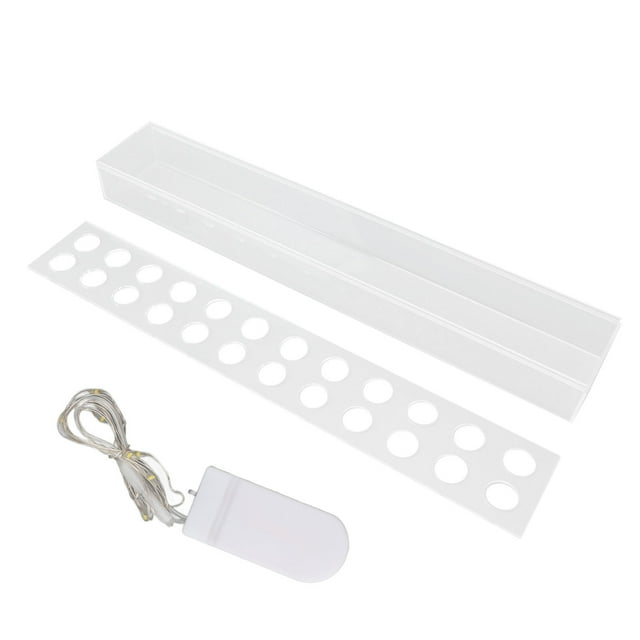 Jarrón de flores acrílico rectangular largo transparente, centro de mesa floral, caja votiva rectangular con cuerda, 24 agujeros