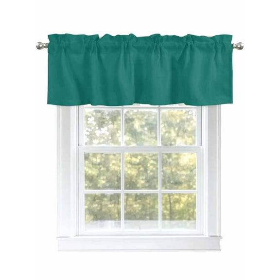 Green Valances for Windows, Rod Pocket Kitchen Valance Curtains - Soft & Washable Small Window Treatment for Living Room, Bathroom, Solid Green Color 54x18inch, 1 Panel