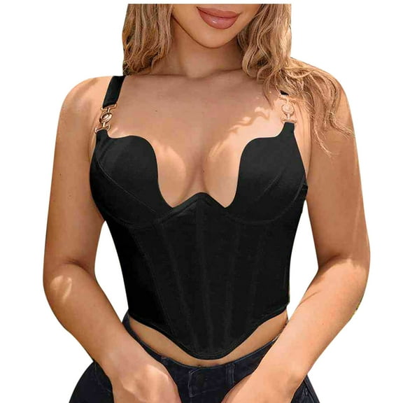 POIUYTR Women's Bustier Crop Top Spaghetti Straps Bustier Bra Corset Tops Corset Bodysuit with Built in Bra