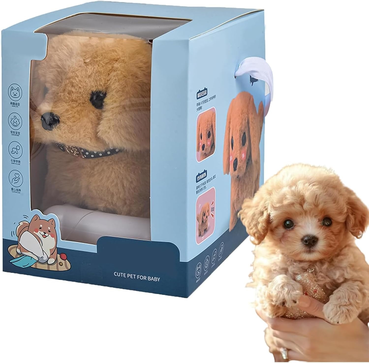 Runkoyea Chien - Chiot Robot Réaliste Avec Détection Tactile, Imitation Vocale, Sons Réalistes, Mouvements De Langue Et De Léchage, Télécommande Pour La Laisse, Peluche Douce Pour En-fants