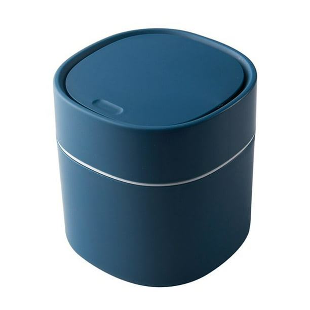 Mini bote de basura de escritorio con tapa a presión, contenedor de basura para coche, creativo para el hogar (azul)