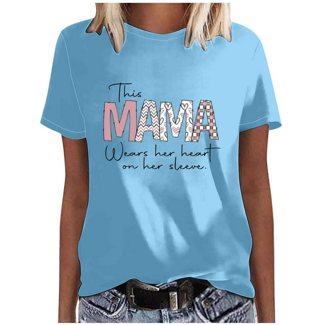 EQWLJWE Hauts d'Été pour Femmes Hauts pour Femmes en Liquidation Mode Féminine Manches Courtes Col Rond Hauts Amples Blouse Manches Bouffantes Imprimée