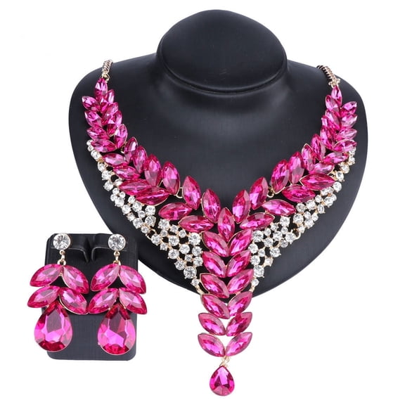 Women's Wedding Bridal Bridesmaid Rhinestone Crystal Statement Necklace Earrings Party Costume Jewelry Set