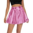 thumbnail image 4 of XIAONU Women's Leather Skirt Flared Hem Shiny Skirt Stretchy Edgy Club Skirts, 4 of 8