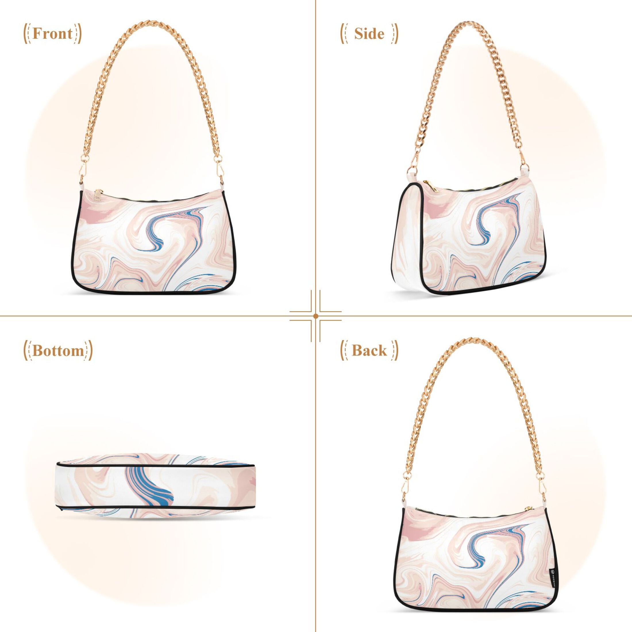 Beige Tan Marble Womens Chain Shoulder Bag Tote Handbag Clutch Hobo Purse with Zipper for Travel Casual