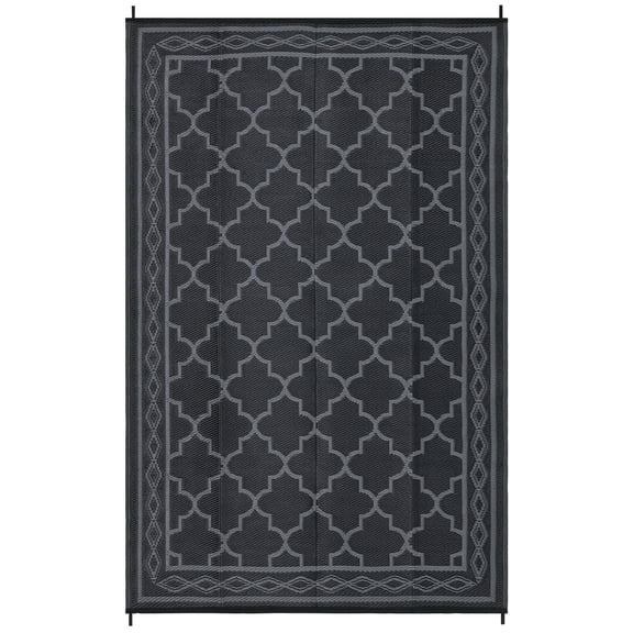 EastVita 9 x 12 ft Plastic Black and Gray Rectangular Beach Front Porches Patio Picnic RV Camping Garage Rhomb Border Modern Moroccan Area Rug