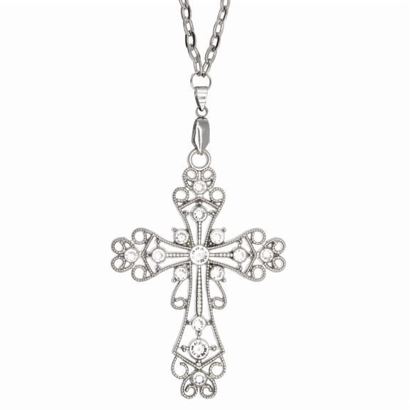 UNDERWRAPS Silver Rhinestone Studded Cross - Fathers Day Gift, Religious Gifts for Men & Women, Halloween Jewelry, Gothic Cross Necklace