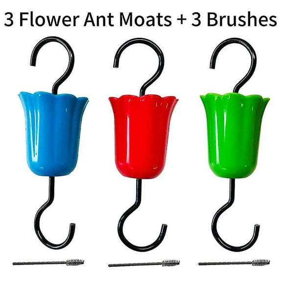 Wild Bird Hummingbird Feeder Insect Guard, Ant Moat 3 Pack + 3 Hooks + 3 Brushes