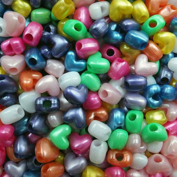 Heart Beads Pearl Colors Mix Large Pony Beads Pk/50 Made in USA