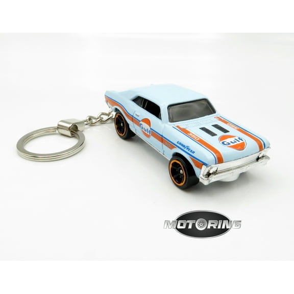 1968 '68 Chevy Nova Blue Gulf Car Rare Novelty Keychain 1:64 Diecast