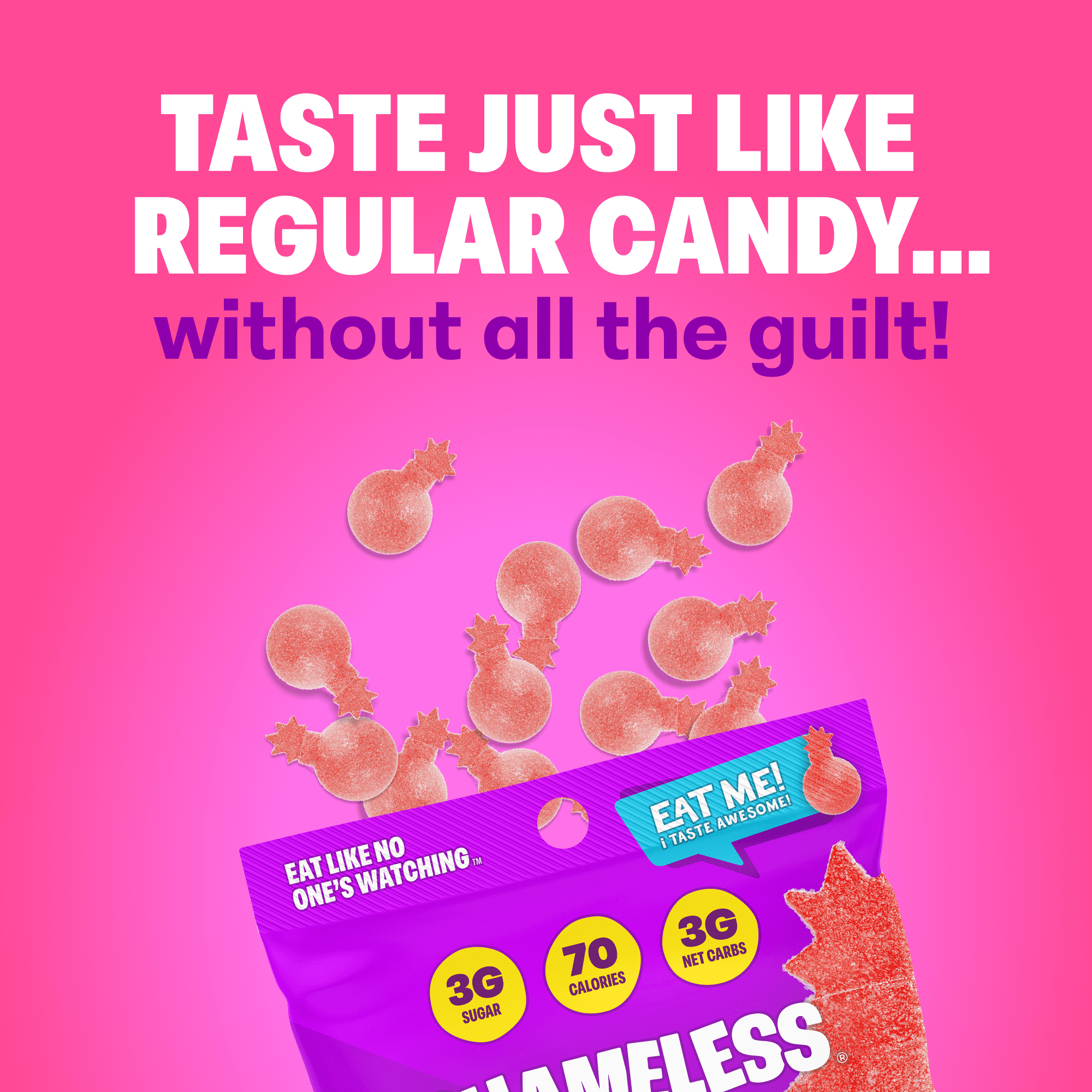 Shameless Snacks Sour Cherry Bomb - Sour Candy & Fruit Snacks, Cherry Gummy Candy, Keto Snacks Low Sugar Candy in Bulk, 3g Sugar Gluten Free Vegan for Kids & Adults