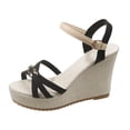 thumbnail image 5 of Rokment Platform Wedge Dressy Sandals for Women Ladies 2026 Fashion Casual Metallic Buckles Ankle Strap Height Increasing Chunky Heeled Dress Beach Summer Shoes Bride Wedding Boho Black Size 6.5, 5 of 6