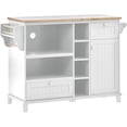 thumbnail image 3 of Kitchen Cart on Wheels, Rolling Kitchen Island with Solid Wood Top, Floor Standing Buffet Server Sideboard with Two Locking Wheels, 4 Small Shelves, Microwave Cabinet and 2 Drawers for Bathroom, White, 3 of 7