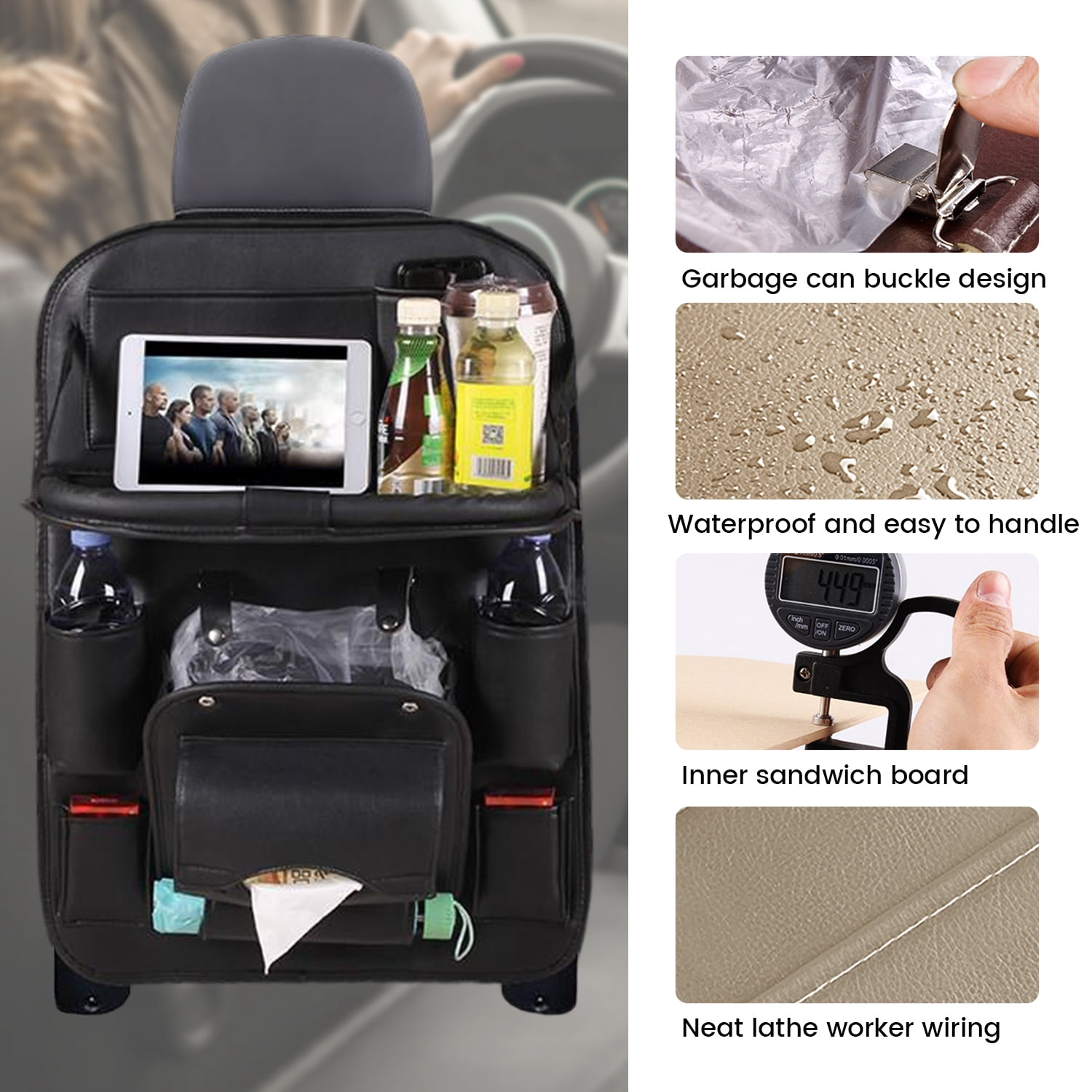 Car Seat Back Organizer, Car Seat Back Protectors Kick With Foldable Table Tray Backseat Car Organizer Mats Travel Accessories with 9 Storage Pockets (Black)