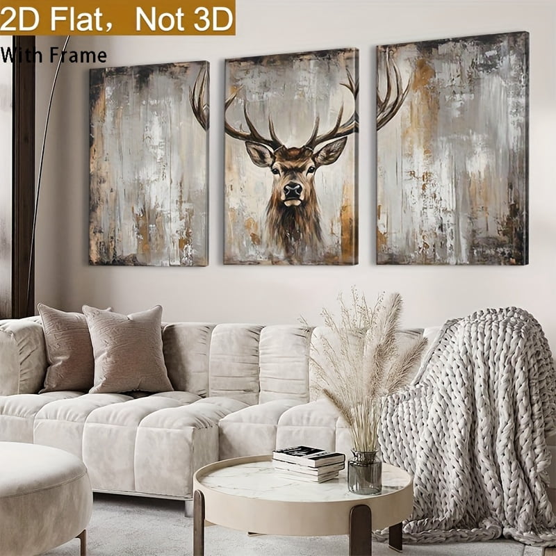 Framed 2D Flat Design with a 2D Plane Effect, Featuring a Large Modern Abstract Deer Canvas Wall Art - Framed Rural Wildlife Painting, Suitable for Living Room And Bedroom Decor