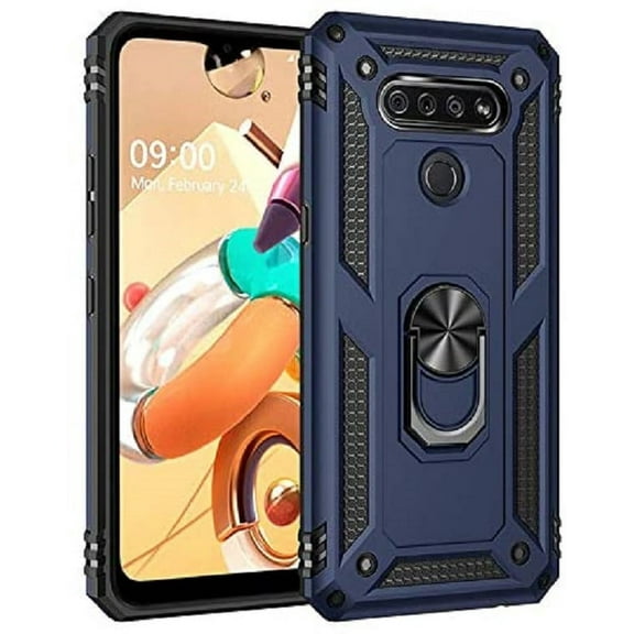 LG K51, LG Reflect Phone Case Hybrid 360° Ring Stand Armor impact Shockproof Dual Layers TPU 2 in 1 Protection Holder with Ring Kickstand Bracket for Magnetic Car Mount Cover BLUE for LG K51 /Reflect