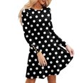 thumbnail image 6 of Women's Fashion Casual Dress with Pockets Decorative Buttons Polka Dot Prints Round Neck Long Sleeves for Spring and Autumn Outings,Dark Purple,L, 6 of 6